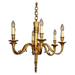 French Gilded Brass 6-Light Antique Chandelier