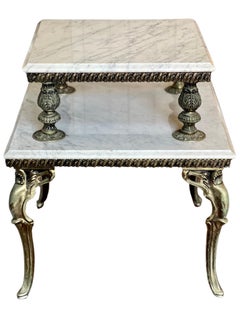 French Gilded Brass and Carrera Marble Two Tier Side Table