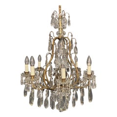 French Gilded Brass and Crystal 9-Light Antique Chandelier