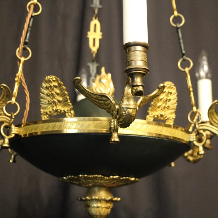 French Gilded Brass Empire 6Light Antique Chandelier For Sale at 1stDibs