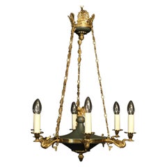 French Gilded Brass Empire 6-Light Antique Chandelier