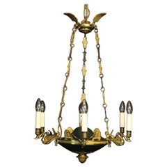 French Gilded Brass Empire 6-Light Antique Chandelier