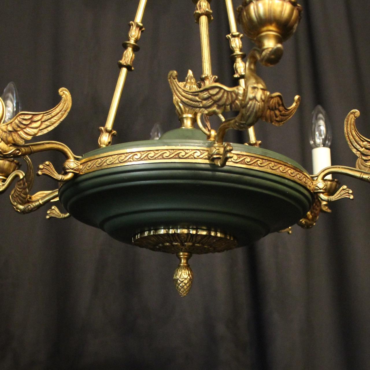 French Gilded Brass Empire 6-Light Chandelier In Good Condition In Chester, GB