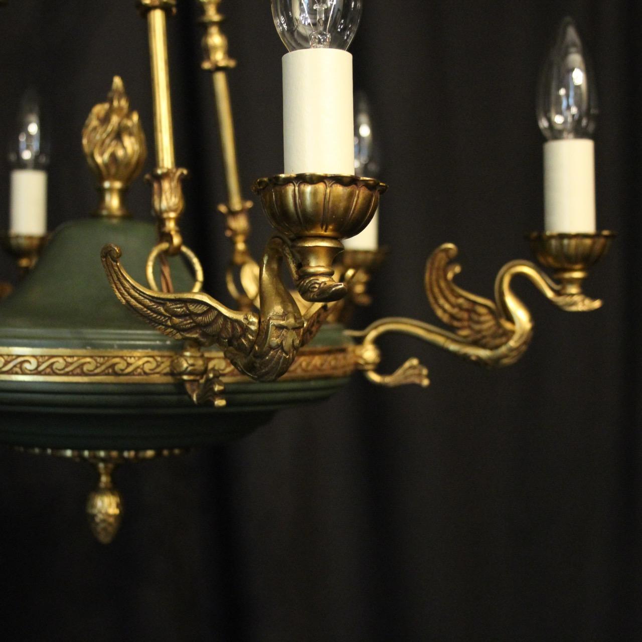 20th Century French Gilded Brass Empire 6-Light Chandelier