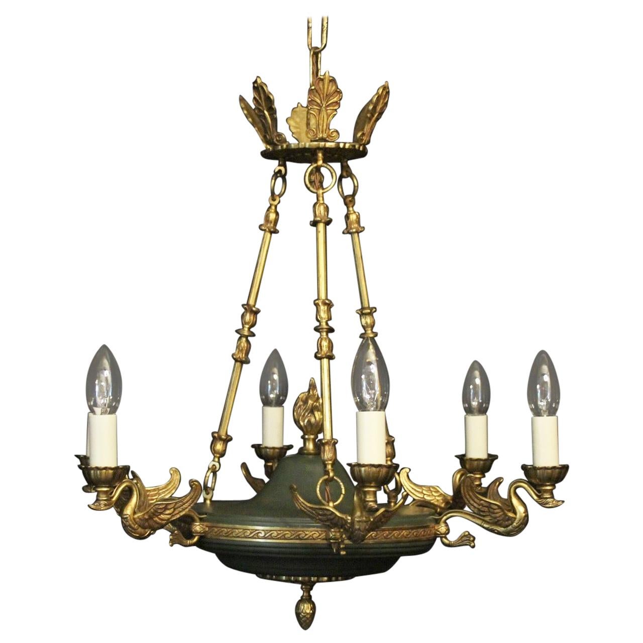 French Gilded Brass Empire 6-Light Chandelier