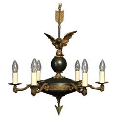 French Gilded Brass Empire 6-Light Chandelier