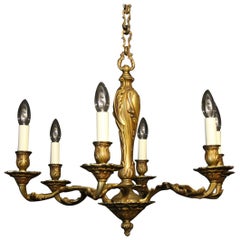 French Gilded Bronze 6-Light Antique Chandelier