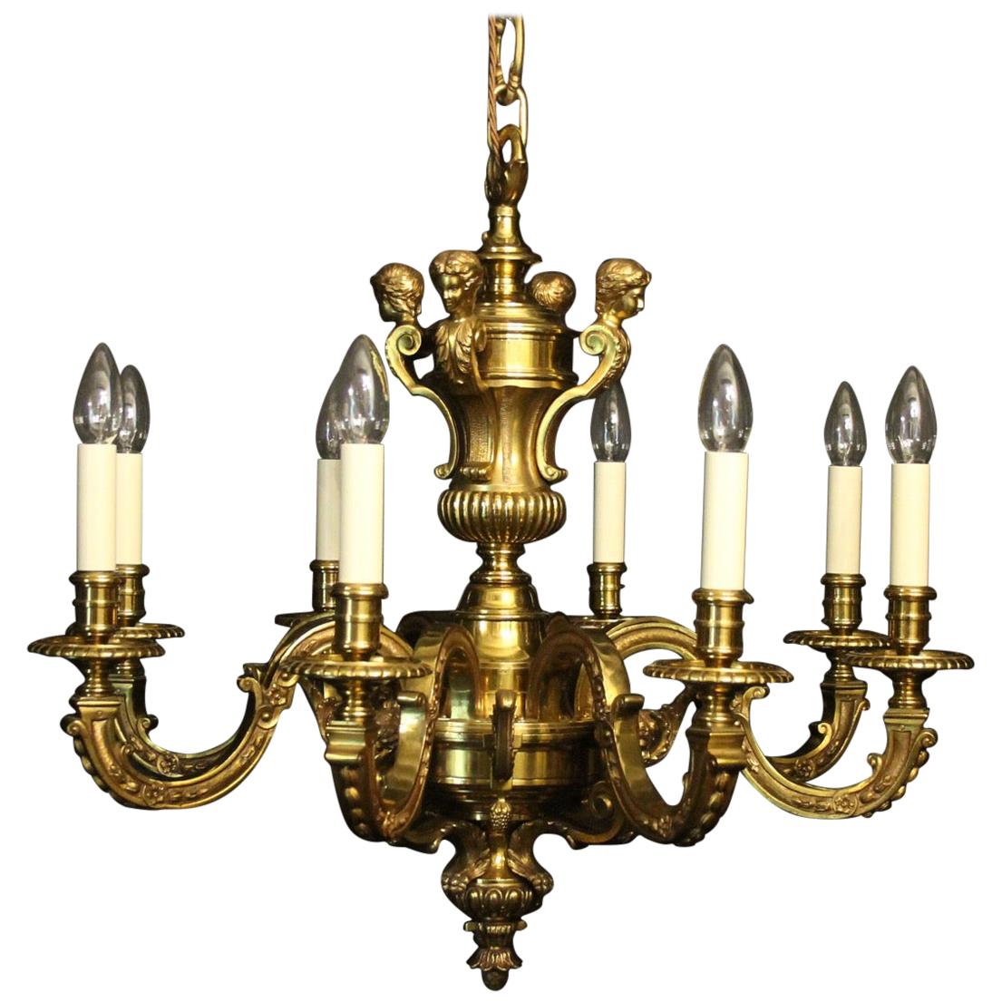 French Gilded Bronze 8-Light Antique Chandelier