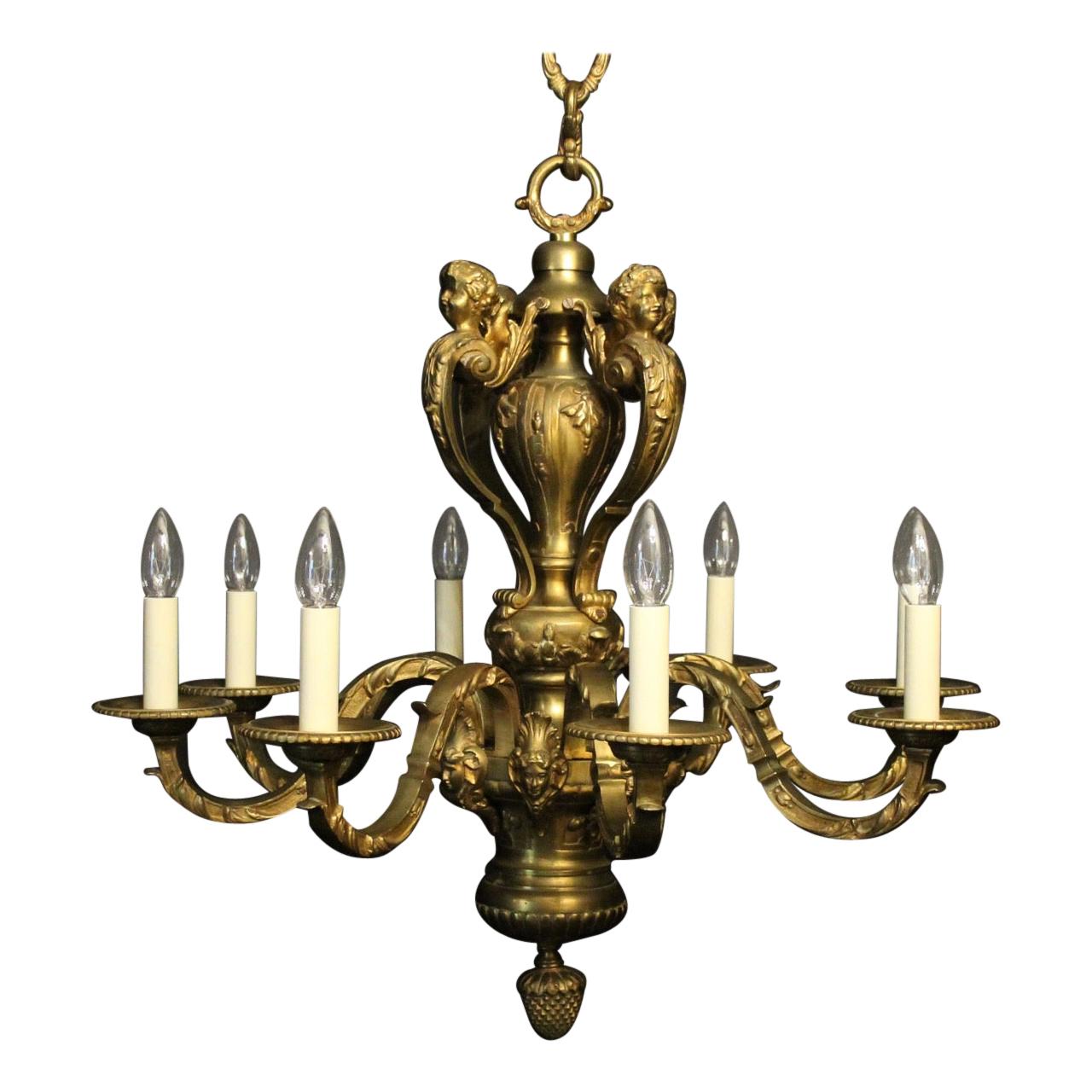 French Gilded Bronze 8 Light Antique Chandelier