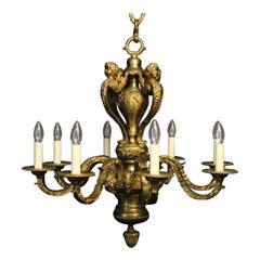 French Gilded Bronze 8 Light Antique Chandelier