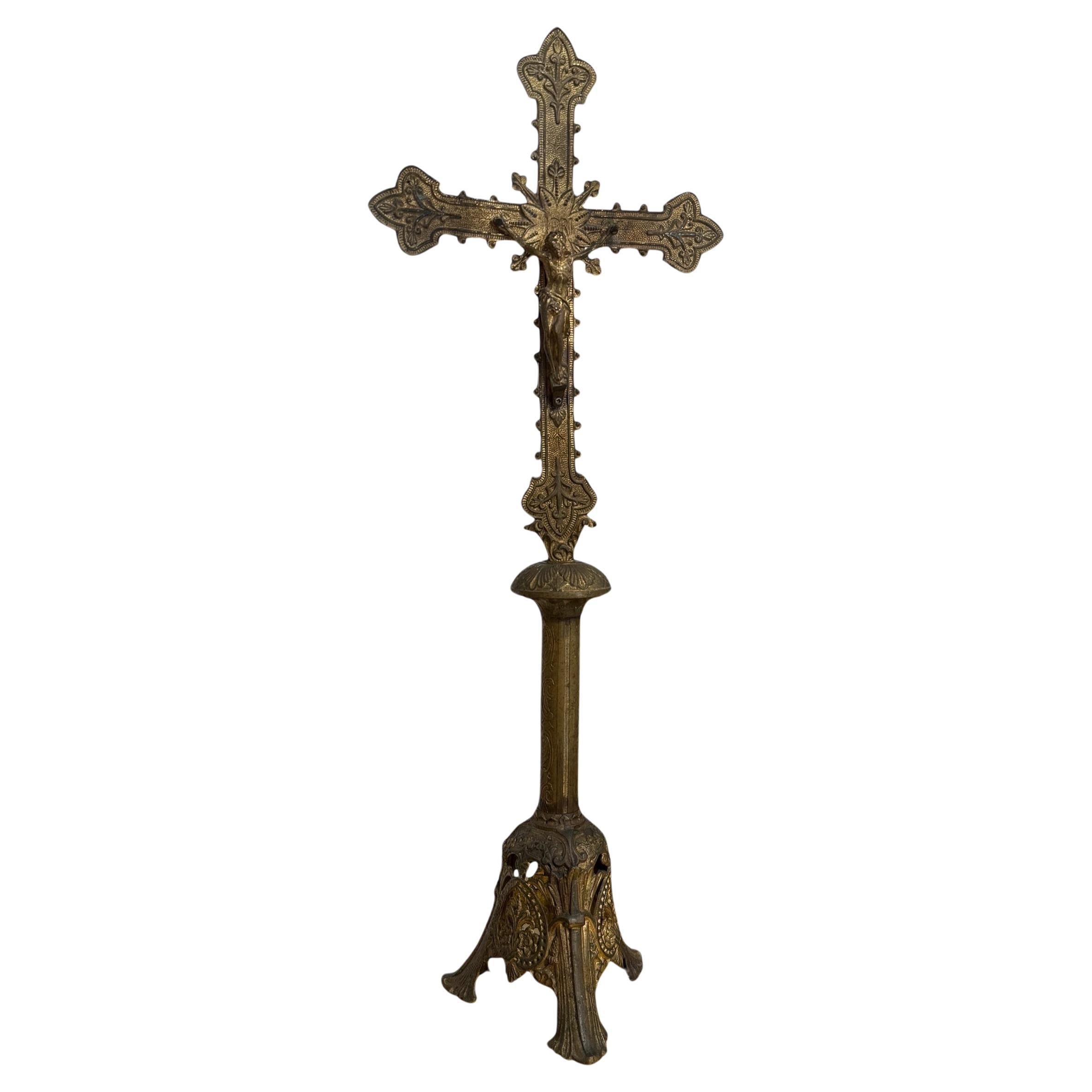 French Gilded Bronze Altar Crucifix, 19th Century For Sale