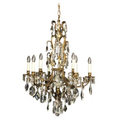 French Gilded Bronze and Crystal 10-Light Birdcage Antique Chandelier