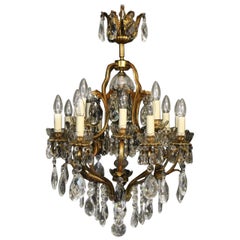 French Gilded Bronze and Crystal 17-Light Birdcage Antique Chandelier