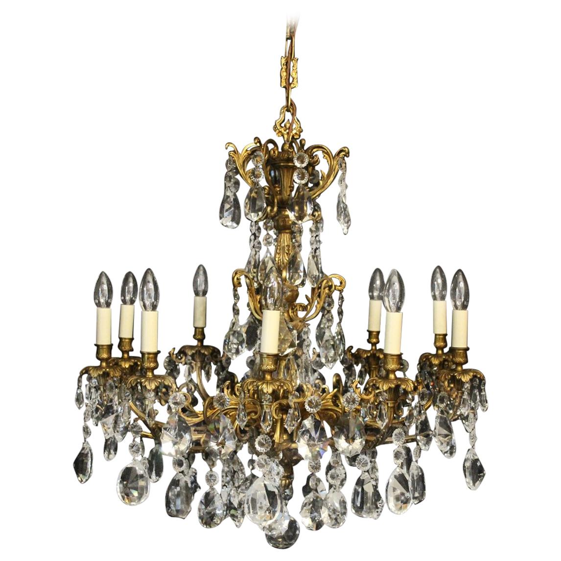 French Gilded Bronze and Crystal 19th Century Antique Chandelier For Sale