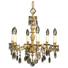 French Gilded Bronze and Crystal 6-Light Antique Chandelier
