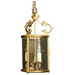 French Gilded Bronze Antique Convex Hall Lantern