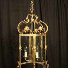 French Gilded Bronze Antique Hall Lantern