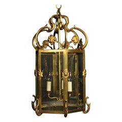 French Gilded Bronze Antique Hall Lantern