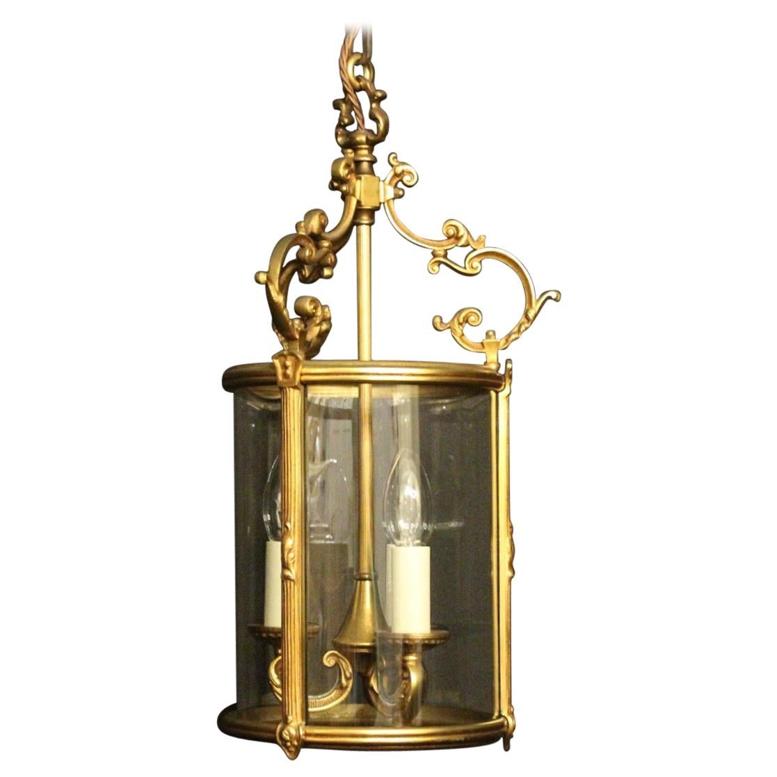 French Gilded Bronze Convex Antique Hall Lantern For Sale
