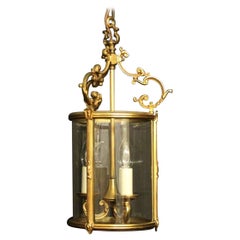 French Gilded Bronze Convex Antique Hall Lantern