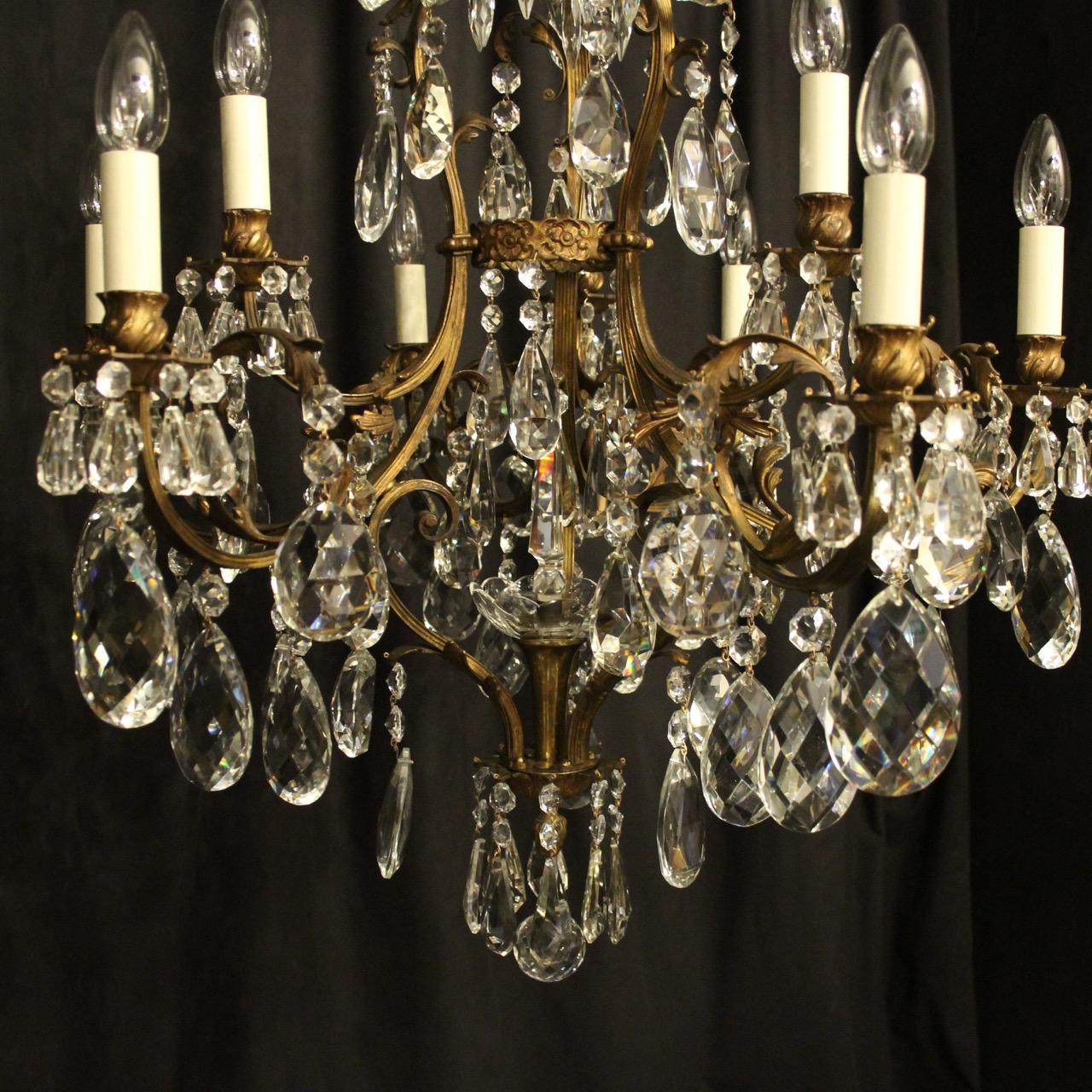 Baroque French Gilded Bronze & Crystal 10 Light Birdcage Antique Chandelier