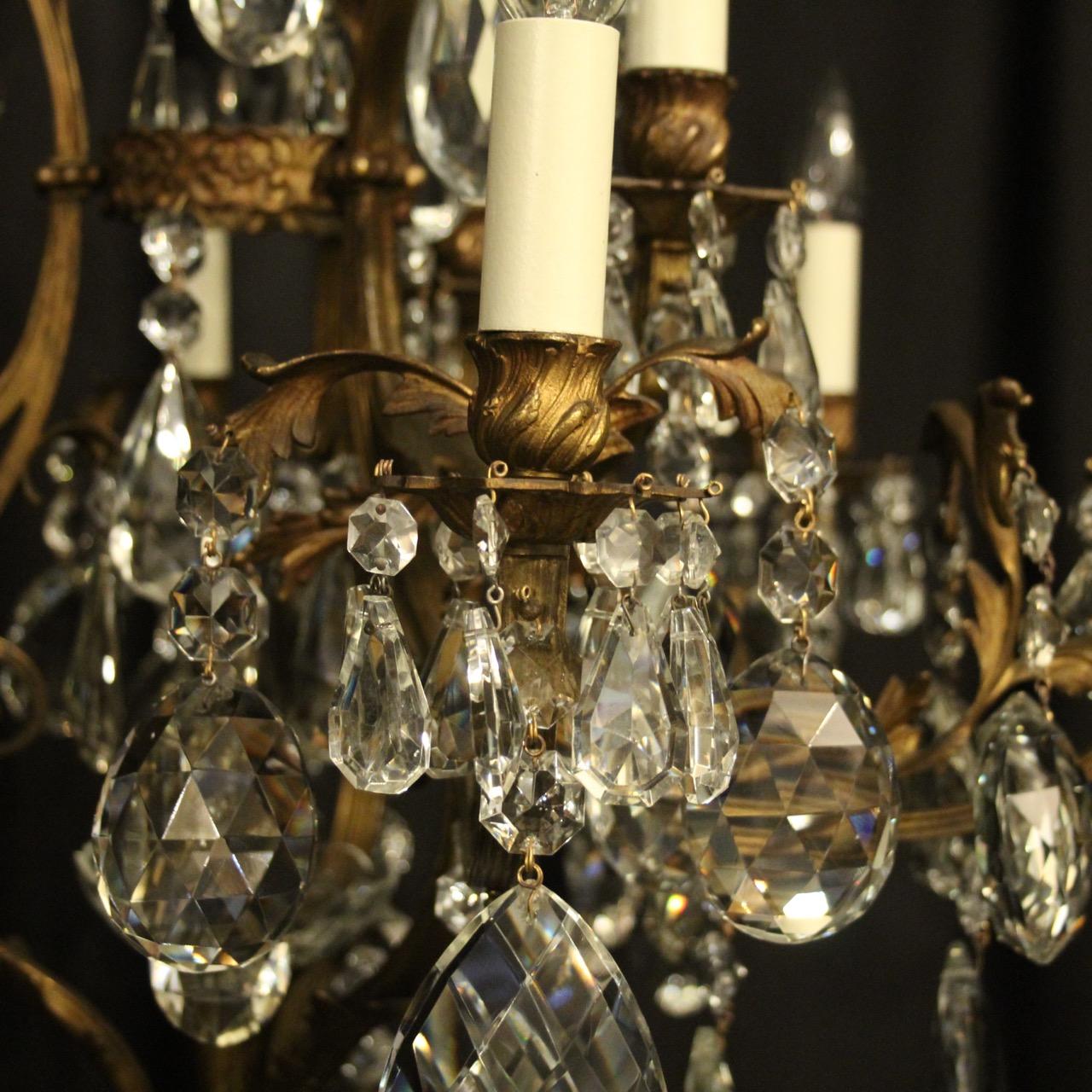 Gilt French Gilded Bronze & Crystal 10 Light Birdcage Antique Chandelier
