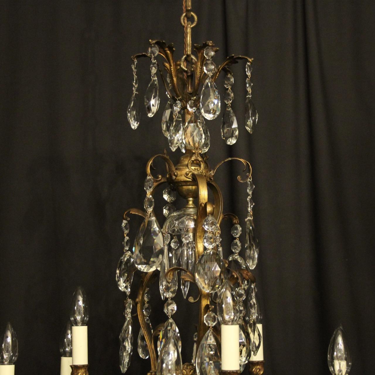 French Gilded Bronze & Crystal 10 Light Birdcage Antique Chandelier In Good Condition In Chester, GB
