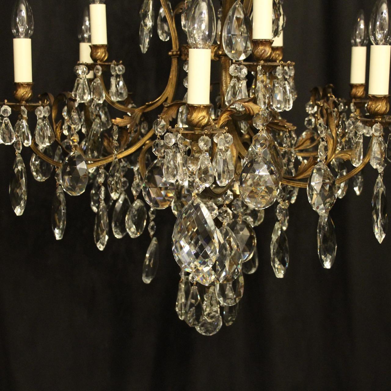 20th Century French Gilded Bronze & Crystal 10 Light Birdcage Antique Chandelier