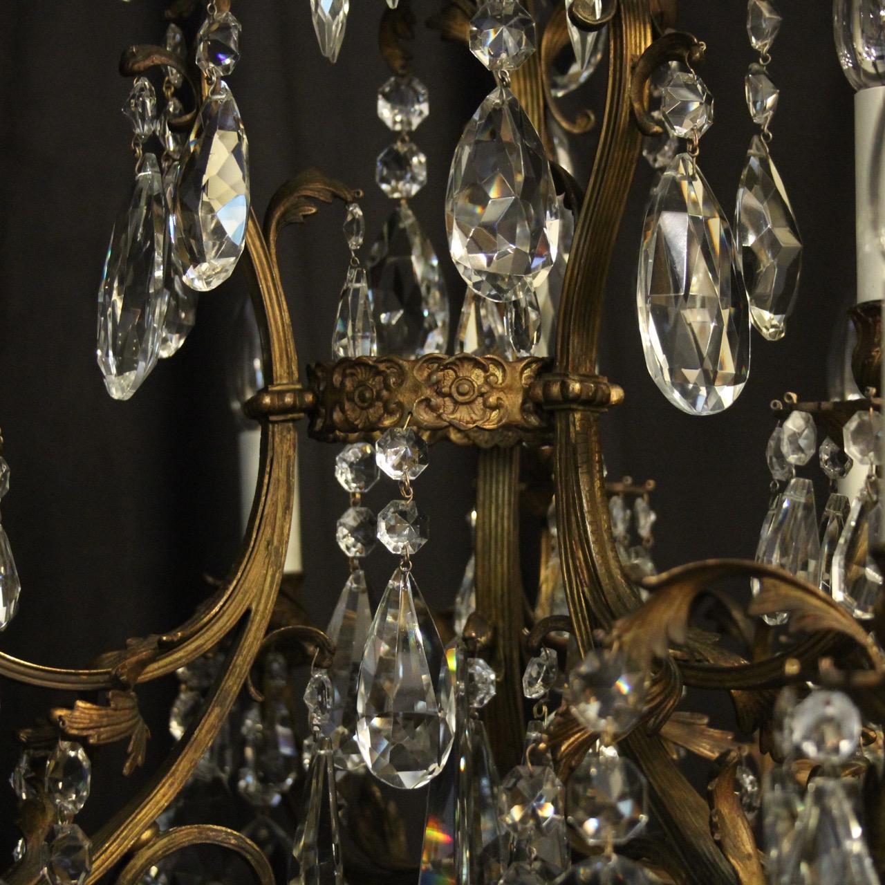 French Gilded Bronze & Crystal 10 Light Birdcage Antique Chandelier 1