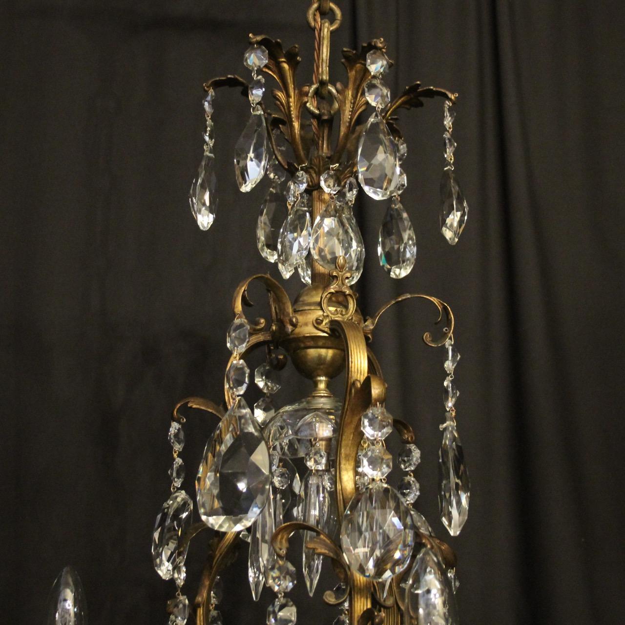 French Gilded Bronze & Crystal 10 Light Birdcage Antique Chandelier 3
