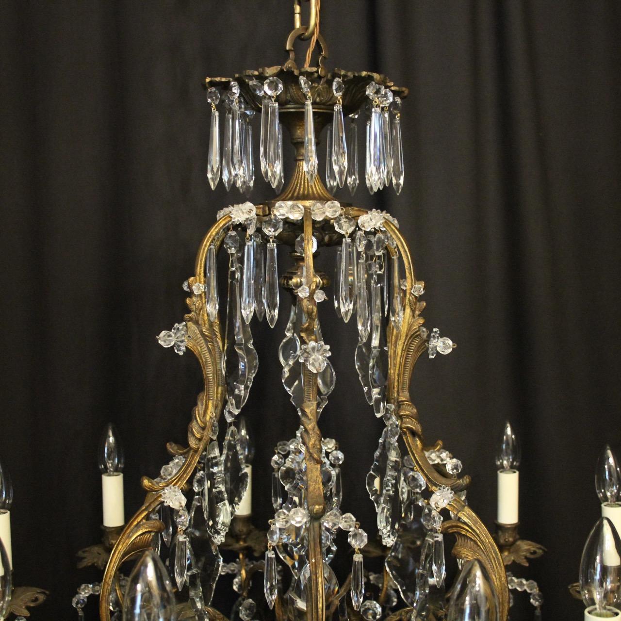 French Gilded Bronze & Crystal 12 Light Birdcage Antique Chandelier im Angebot 2