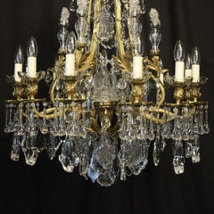 French Gilded Bronze & Crystal 13 Antique Chandelier