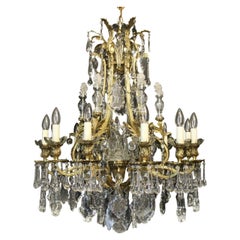 French Gilded Bronze & Crystal 13 Antique Chandelier