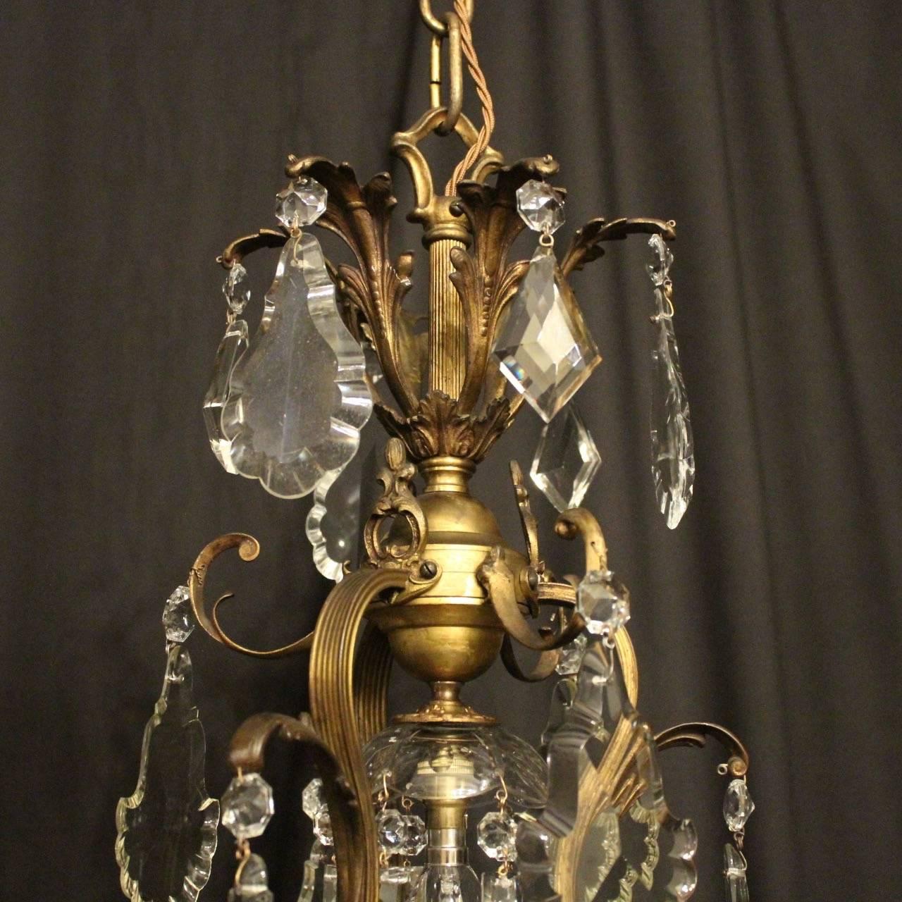 French Gilded Bronze & Crystal 13 Light Birdcage Antique Chandelier For Sale 4
