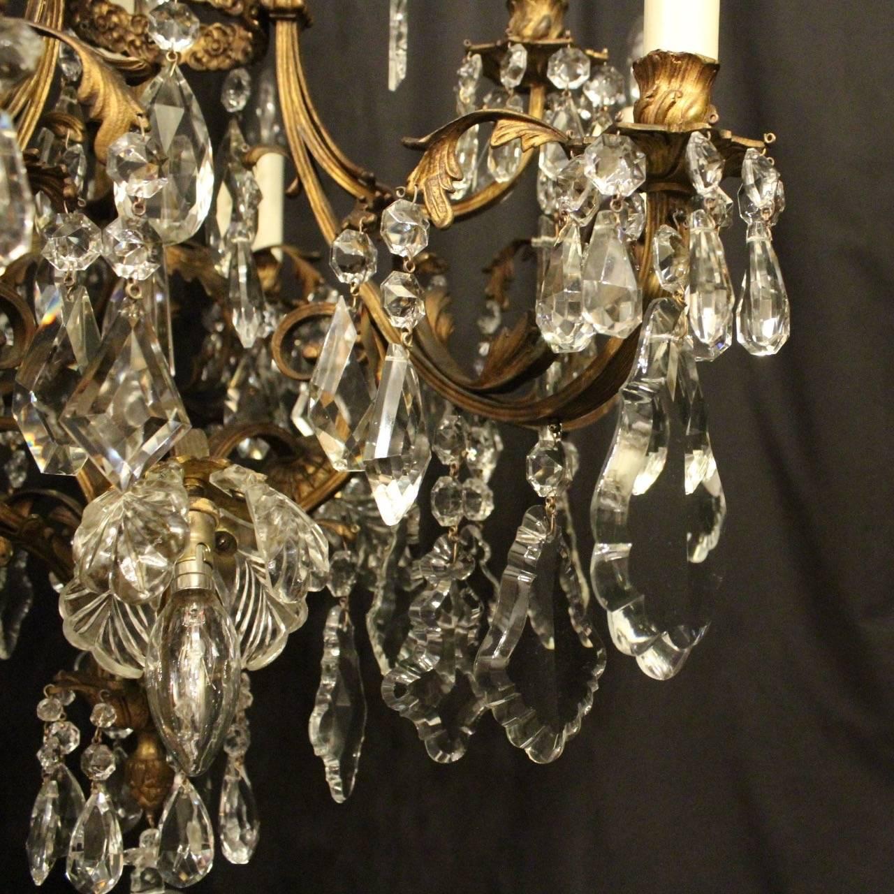 Gilt French Gilded Bronze & Crystal 13 Light Birdcage Antique Chandelier For Sale