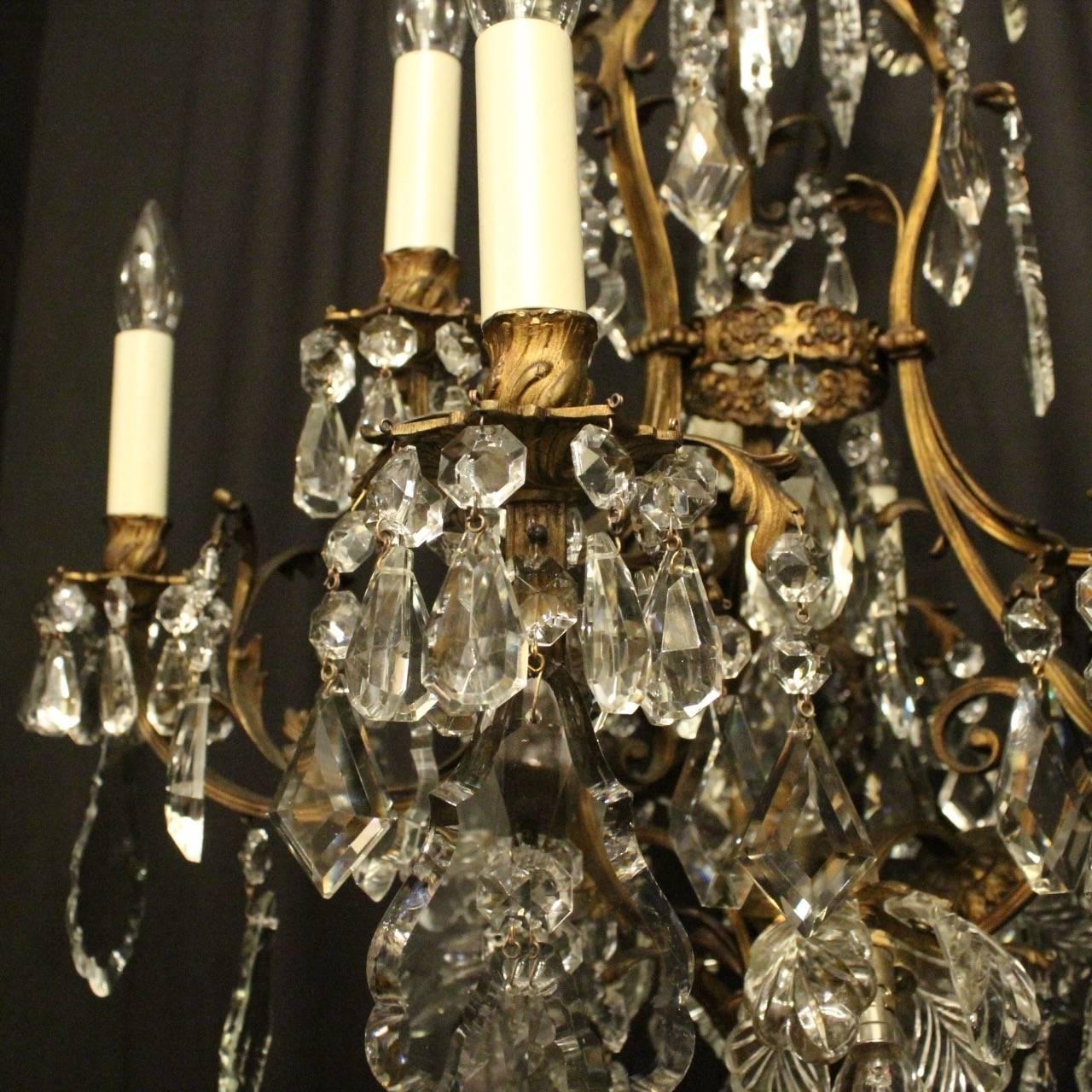 19th Century French Gilded Bronze & Crystal 13 Light Birdcage Antique Chandelier For Sale