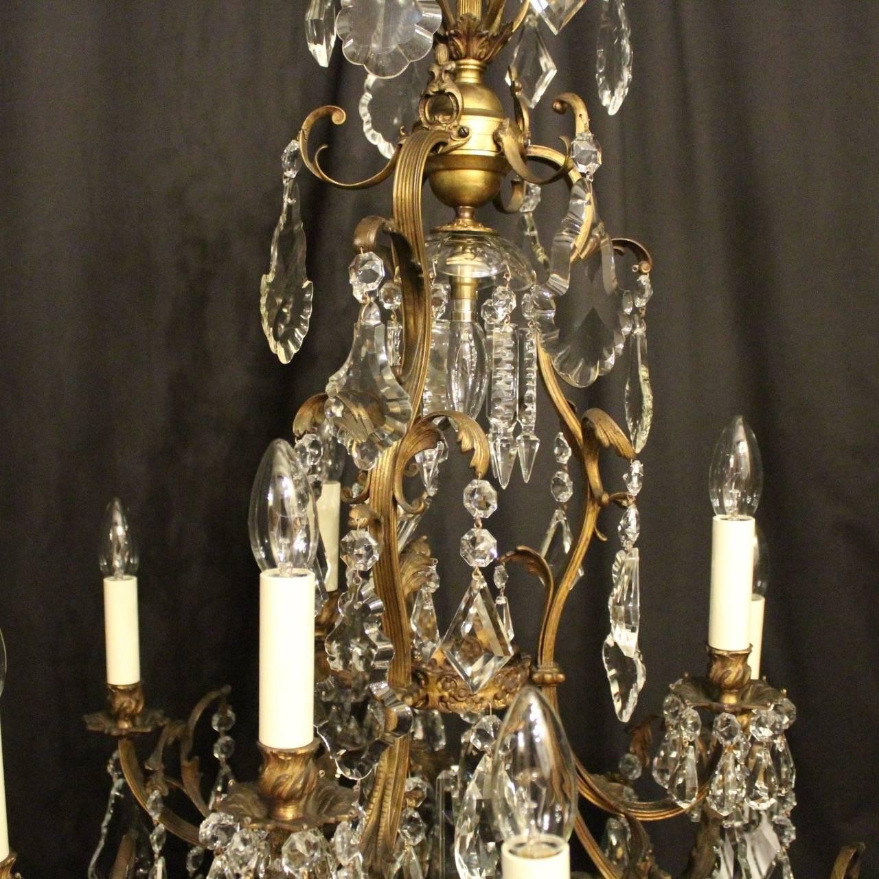French Gilded Bronze & Crystal 13 Light Birdcage Antique Chandelier For Sale 2
