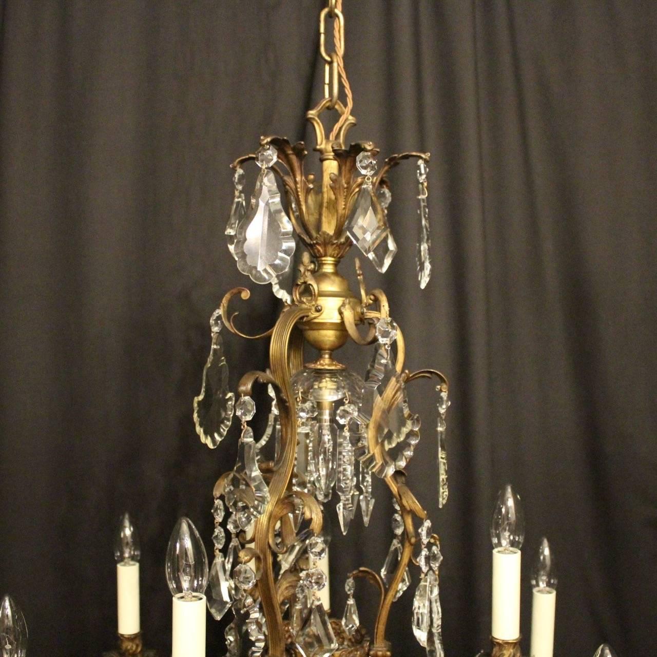 French Gilded Bronze & Crystal 13 Light Birdcage Antique Chandelier For Sale 3