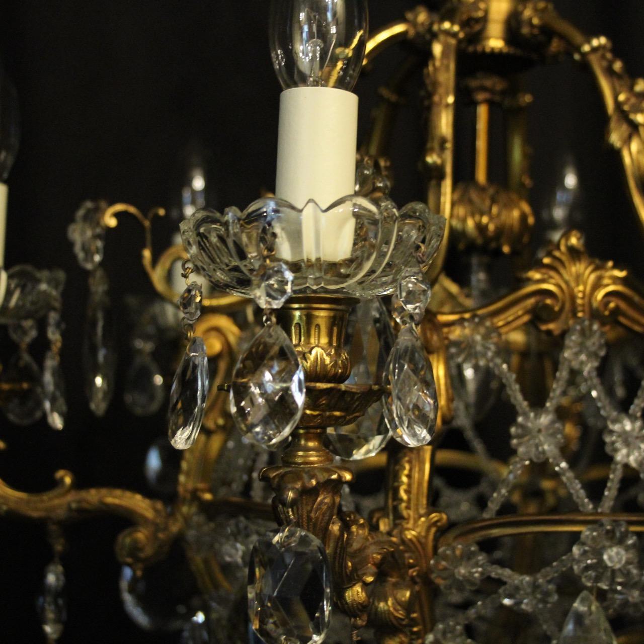 Gilt French Gilded Bronze and Crystal 19th Century Antique Chandelier For Sale