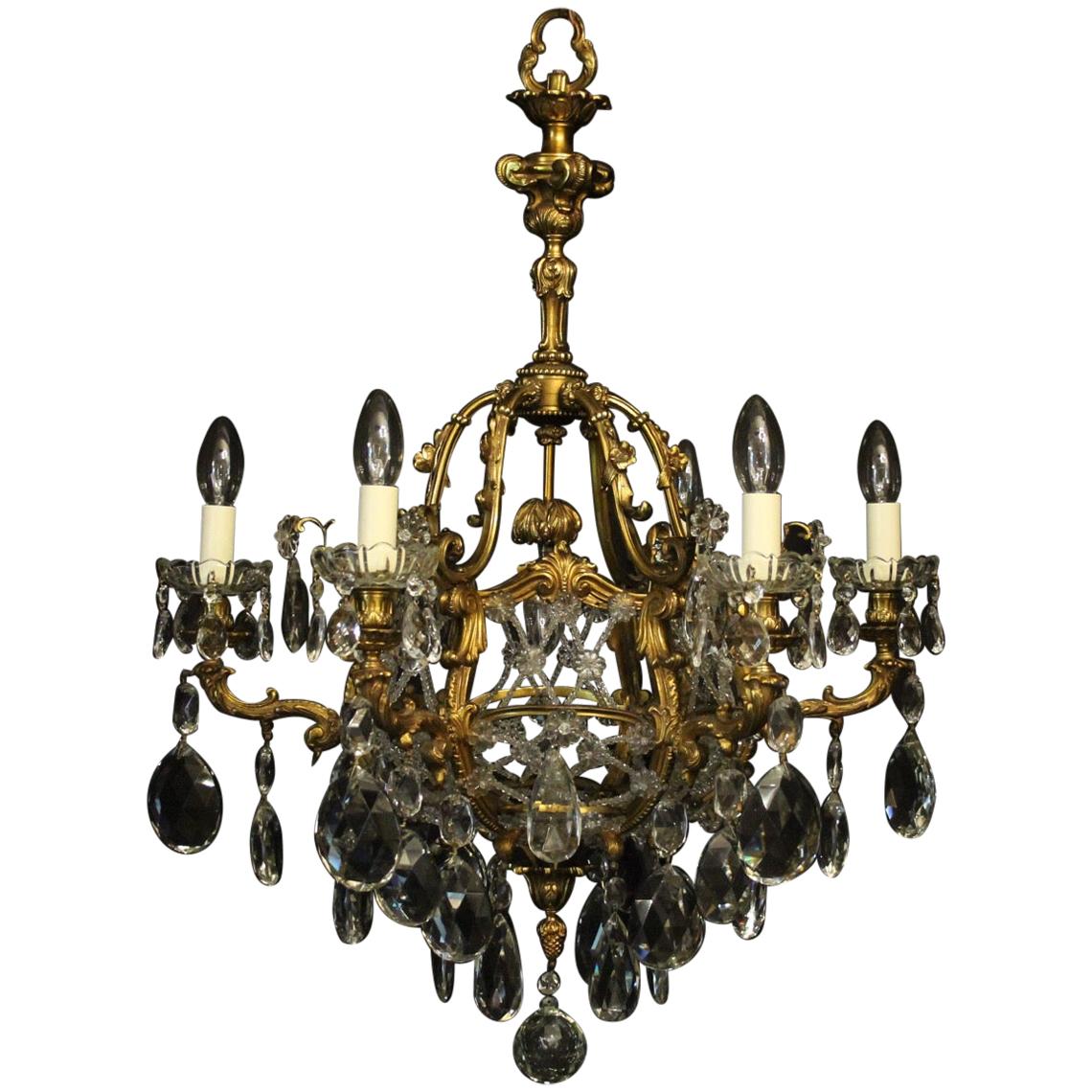 French Gilded Bronze and Crystal 19th Century Antique Chandelier For Sale
