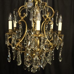French Gilded Bronze & Crystal 7 Light Antique Chandelier