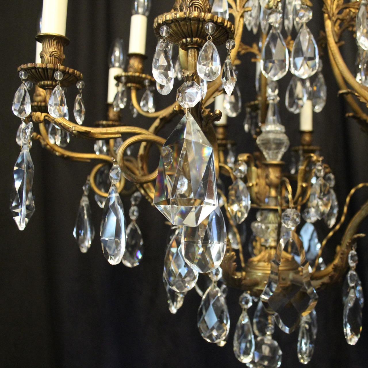 Baroque Revival French Gilded Bronze and Crystal Cage Antique Chandelier For Sale