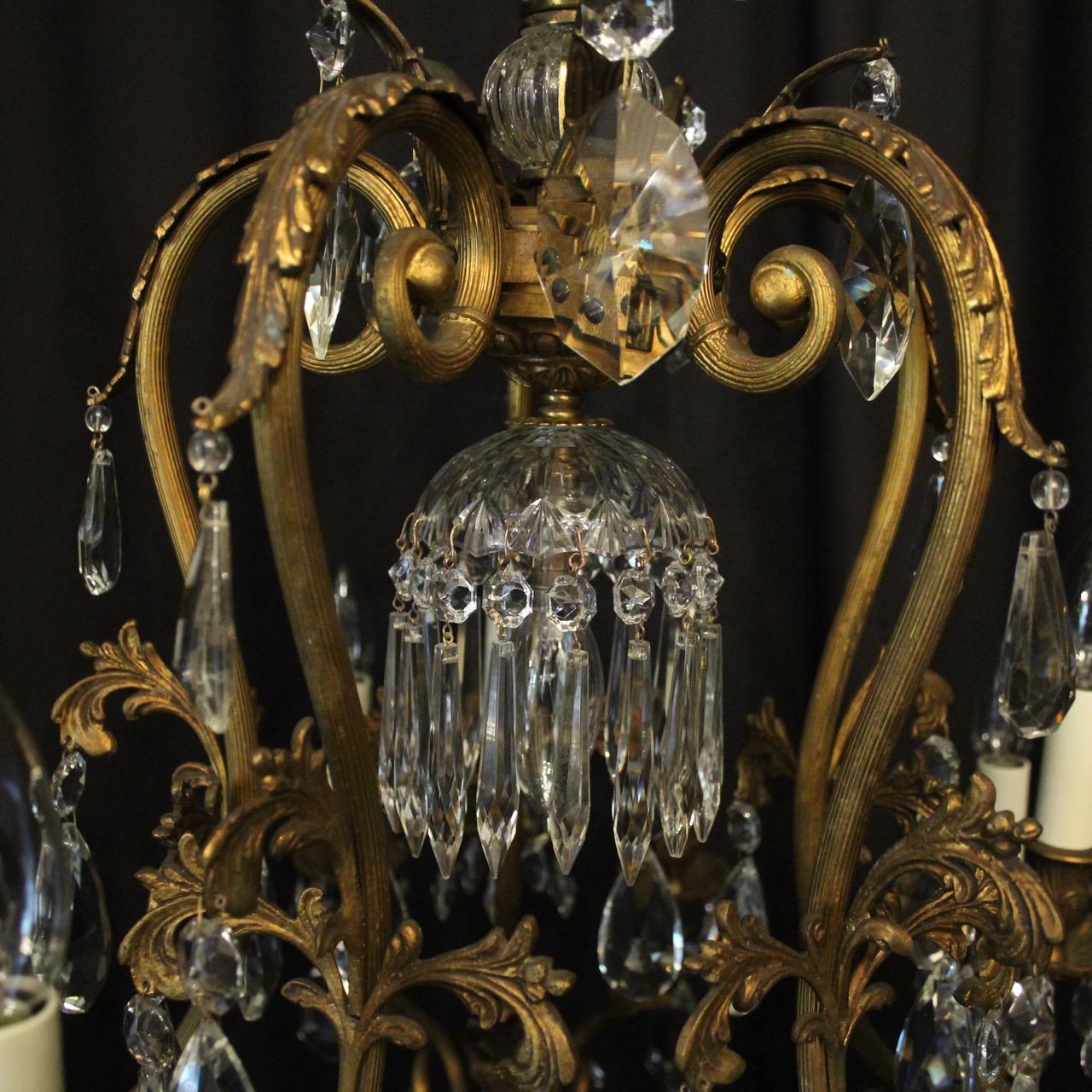 French Gilded Bronze and Crystal Cage Antique Chandelier In Good Condition For Sale In Chester, GB