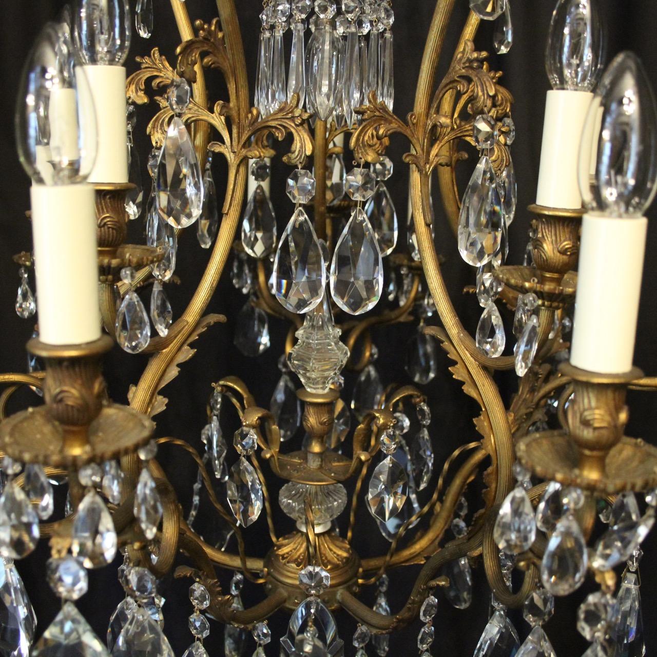 20th Century French Gilded Bronze and Crystal Cage Antique Chandelier For Sale