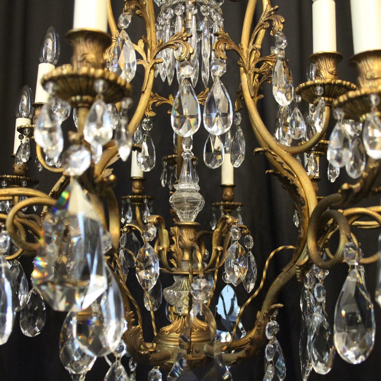 French Gilded Bronze and Crystal Cage Antique Chandelier For Sale 1