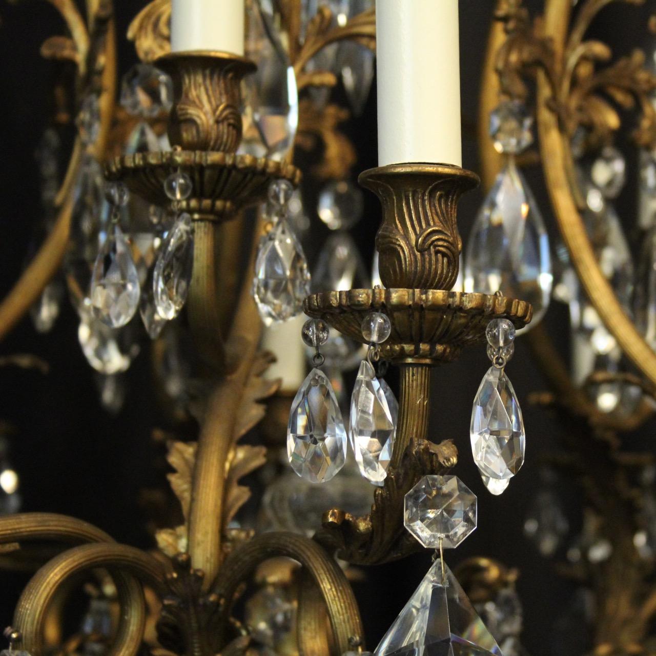 French Gilded Bronze and Crystal Cage Antique Chandelier For Sale 2