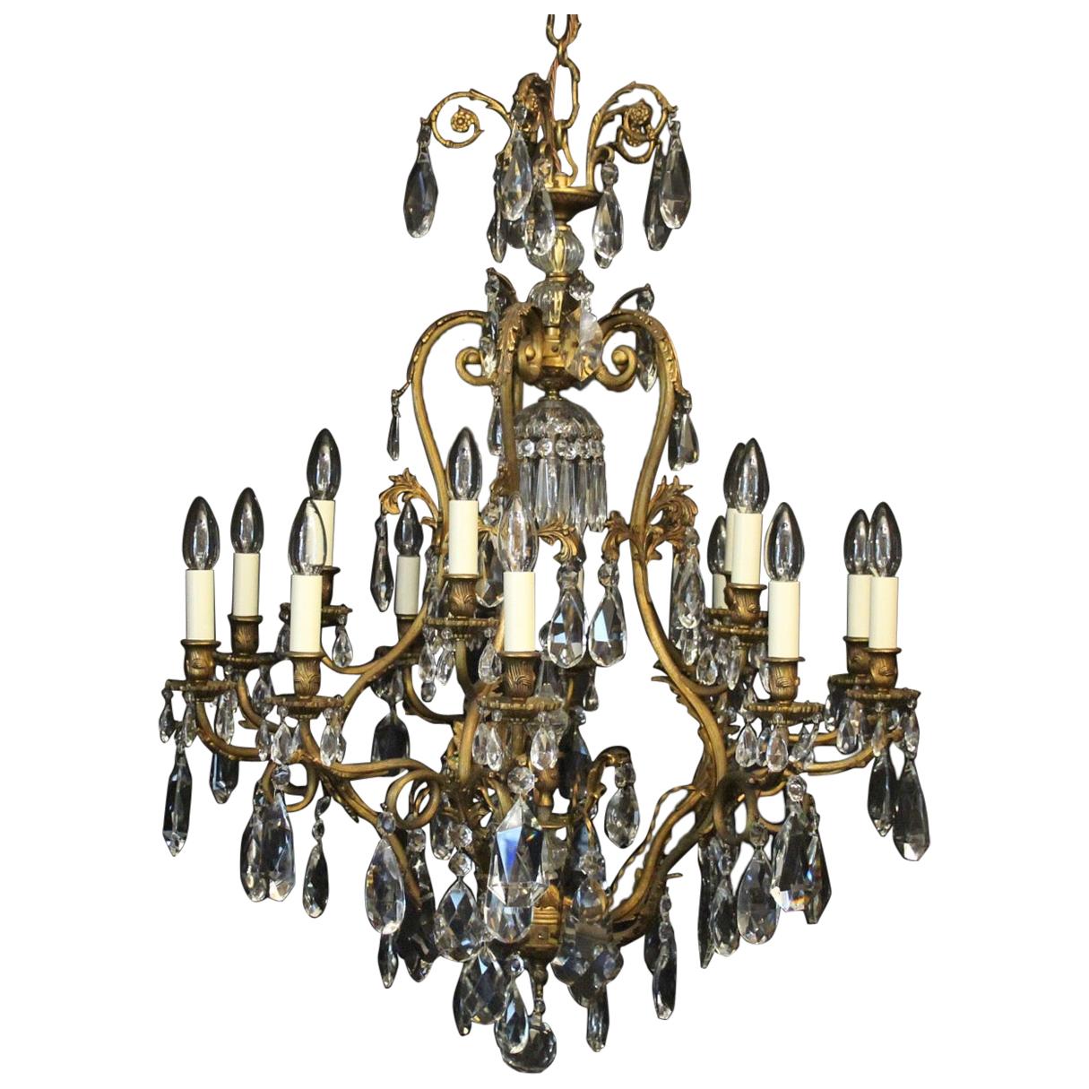 French Gilded Bronze and Crystal Cage Antique Chandelier For Sale