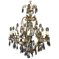 French Gilded Bronze and Crystal Cage Antique Chandelier