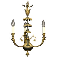 French Gilded Bronze Empire Triple Light Antique Chandelier