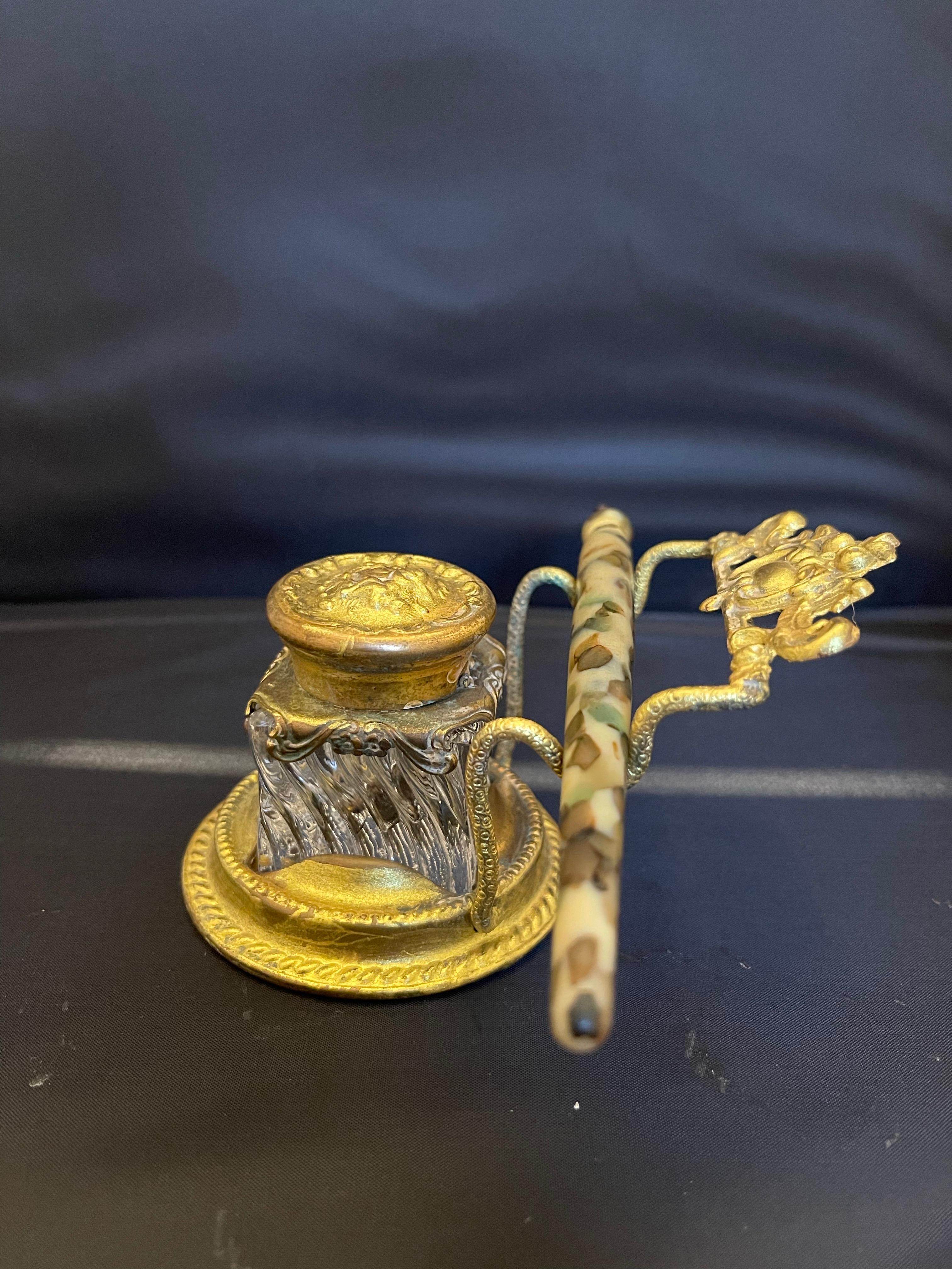 French Gilded Bronze Inkwell, Pen Rest, 19th Century For Sale 3